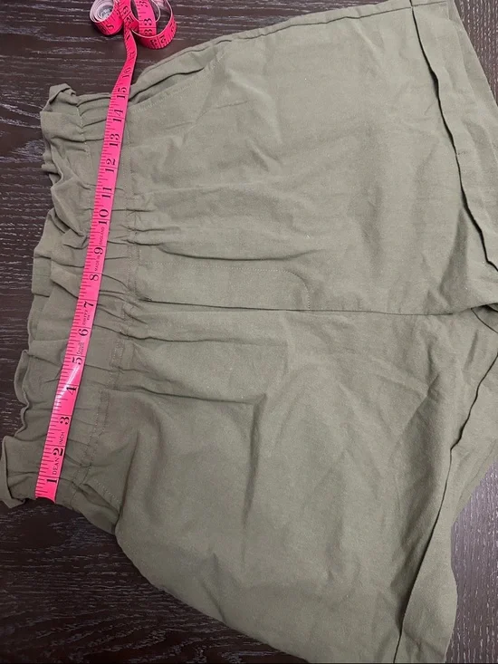 High-Waist Paperbag Shorts in Olive Green - Women's High Rise Shorts - Picture 4 of 5